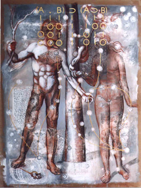 Charcoal, phototransfers and acrylic painting on canvas, 100 x 135cm, 1995.